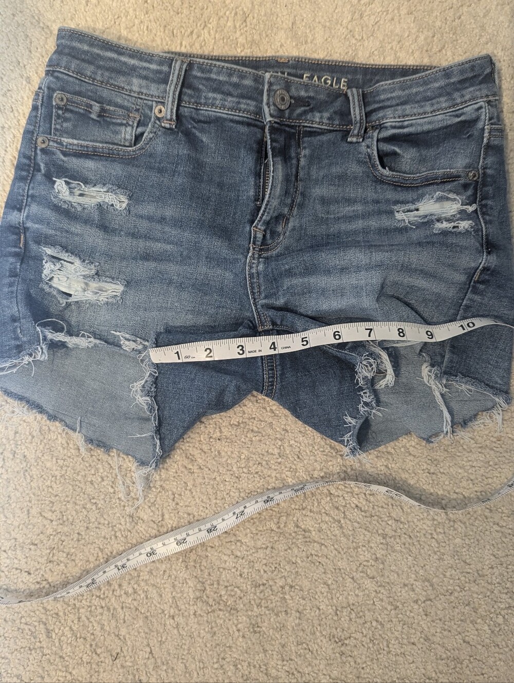 Distressed Midi Next Level Stretch Denim Shorts, 4 - Picture 7 of 7